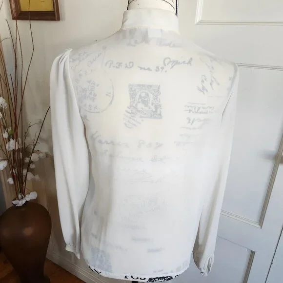 Alexandria Vintage Sheer Ivory Pleated Bouse Sz 8 - Picture 7 of 11